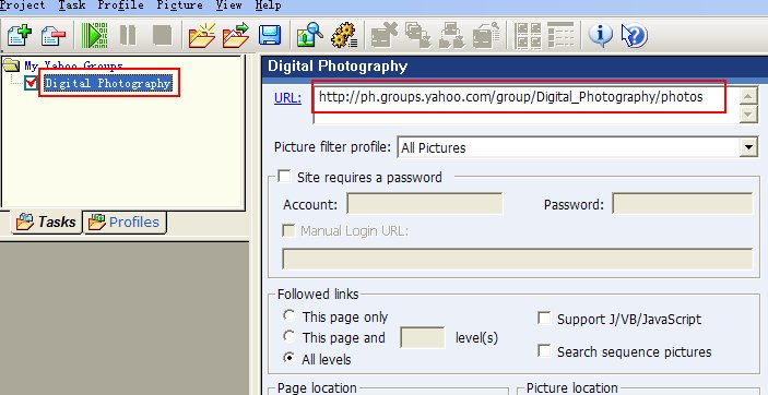 Enter yahoo group URL to task